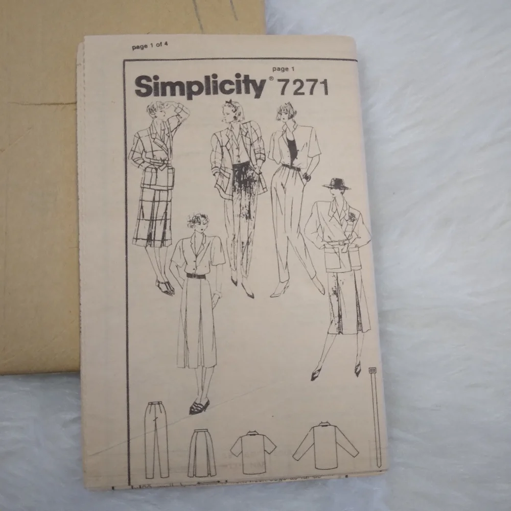 SIMPLICITY 7271 Sz 14 Misses' Professional Capsule Wardrobe, Blazer Blouse Skirt